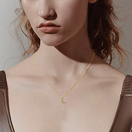 -L- 14K Gold Dipped CZ Stone Paved Initial Pendant Necklace