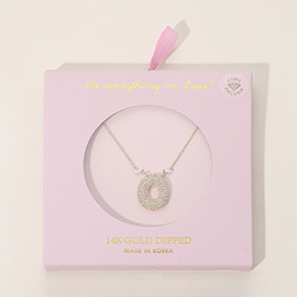 -O- 14K Gold Dipped CZ Stone Paved Initial Pendant Necklace
