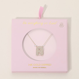 -R- 14K Gold Dipped CZ Stone Paved Initial Pendant Necklace