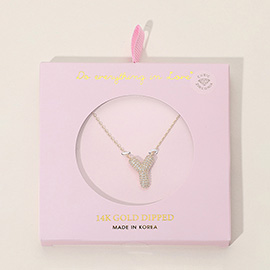 -Y- 14K Gold Dipped CZ Stone Paved Initial Pendant Necklace
