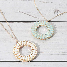 Faceted Beaded Ring Pendant Long Necklace