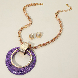 Resin Abstract Ring Pendant Rope Chain Statement Necklace