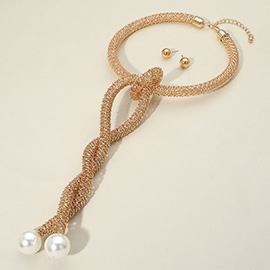 Pearl Pointed Twisted Chunky Chain Necklace