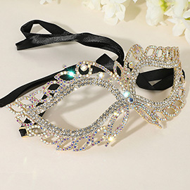 Rhinestone Paved Open Marquise Around Cat Eye Masquerade Mask