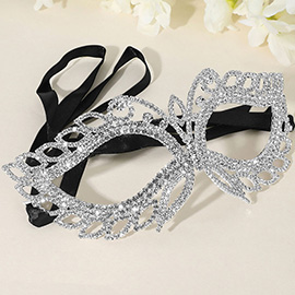 Rhinestone Paved Open Marquise Around Cat Eye Masquerade Mask