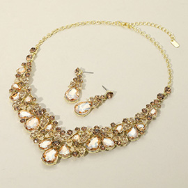 Teardrop Stone Cluster Embellished Collar Evening Necklace