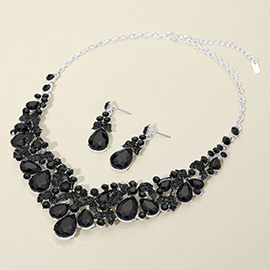 Teardrop Stone Cluster Embellished Collar Evening Necklace