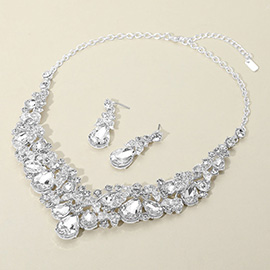 Teardrop Stone Cluster Embellished Collar Evening Necklace