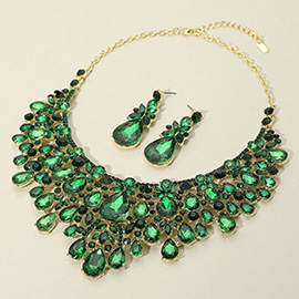 Teardrop Stone Cluster Embellished Statement Evening Necklace