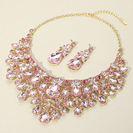 Teardrop Stone Cluster Embellished Statement Evening Necklace