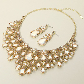 Teardrop Stone Cluster Embellished Statement Evening Necklace