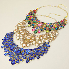 Teardrop Stone Cluster Embellished Statement Evening Necklace