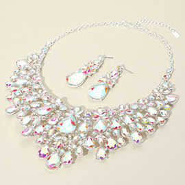 Teardrop Stone Cluster Embellished Statement Evening Necklace