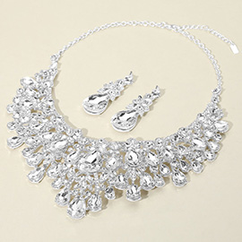 Teardrop Stone Cluster Embellished Statement Evening Necklace