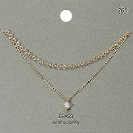 Stone Cluster Pendant Layered Chain Necklace