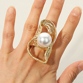 Pearl Geometric Metal Stretch Ring