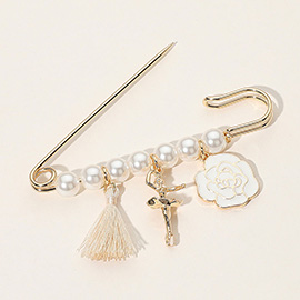 Enamel Flower Metal Ballerina Tassel Pearl Beaded Safety Pin Brooch
