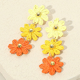 Triple Raffia Flower Link Dropdown Earrings