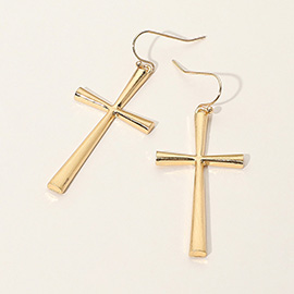 Brushed Metal Cross Dangle Earrings