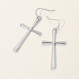 Brushed Metal Cross Dangle Earrings