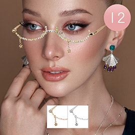 12PCS - Star Stone Chain Drop Half Frame Fashion Eyeglasses
