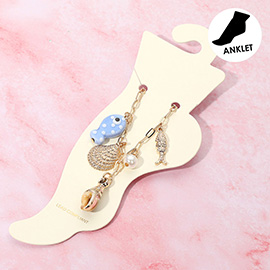 Metal Sea Shell Pearl Ceramic Fish Charm Station Paperclip Chain Anklet