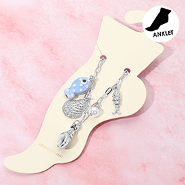 Metal Sea Shell Pearl Ceramic Fish Charm Station Paperclip Chain Anklet