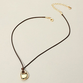 Metal Bean Pendant Faux Leather Cord Necklace