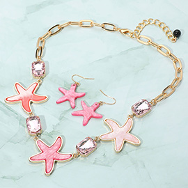 Glittered Resin Starfish Stone Cluster Link Statement Necklace