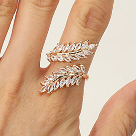 CZ Stone Leaf Cluster Open Wrap Adjustable Ring