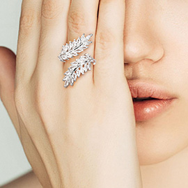 CZ Stone Leaf Cluster Open Wrap Adjustable Ring