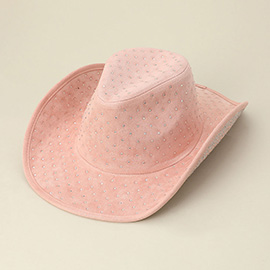 Rhinestone Embellished Faux Suede Western Cowboy Fedora Hat