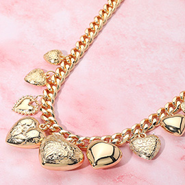Bold Metal Heart Charm Station Necklace
