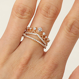 CZ Stone Paved Crown Double Band Ring