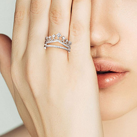 CZ Stone Paved Crown Double Band Ring