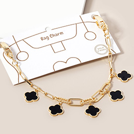 Gold Dipped Quatrefoil Charm Station Paperclip Chain Bag  Charm