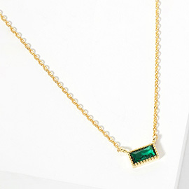 Gold Dipped CZ Baguette Stone Pendant Necklace