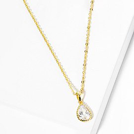 Gold Dipped Teardrop CZ Stone Pendant Necklace
