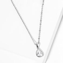 Gold Dipped Teardrop CZ Stone Pendant Necklace