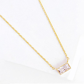 Gold Dipped CZ Baguette Stone Pendant Necklace