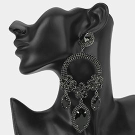 Oversized Rhinestone Paved Triple Flower Marquise Glass Stone Cluster Link Drop Chandelier Evening Earrings