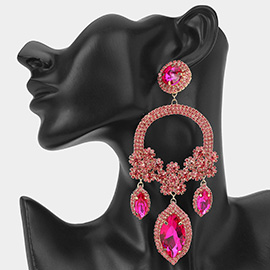 Oversized Rhinestone Paved Triple Flower Marquise Glass Stone Cluster Link Drop Chandelier Evening Earrings