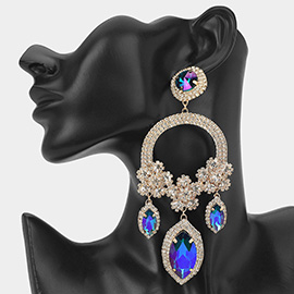 Oversized Rhinestone Paved Triple Flower Marquise Glass Stone Cluster Link Drop Chandelier Evening Earrings