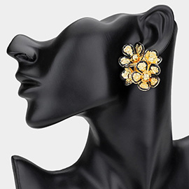 Enamel Rim Textured Metal Flower Bloom Earrings