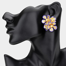 Enamel Rim Textured Metal Flower Bloom Earrings