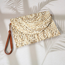 Braided Raffia Woven Straw Flap Clutch Bag / Crossbody Bag