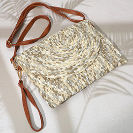 Braided Raffia Woven Straw Flap Clutch Bag / Crossbody Bag