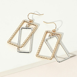 Textured Metal Open Double Rectangle Dangle Earrings
