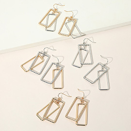 Textured Metal Open Double Rectangle Dangle Earrings