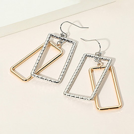 Textured Metal Open Double Rectangle Dangle Earrings